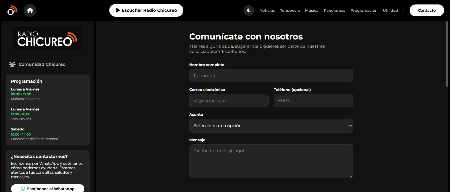 Radio Chicureo audience interaction form